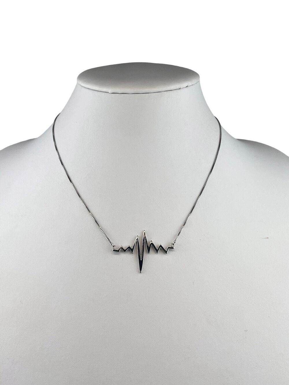 EKG Heartbeat Sterling Silver Necklace Italy 17.5-19" Box Chain